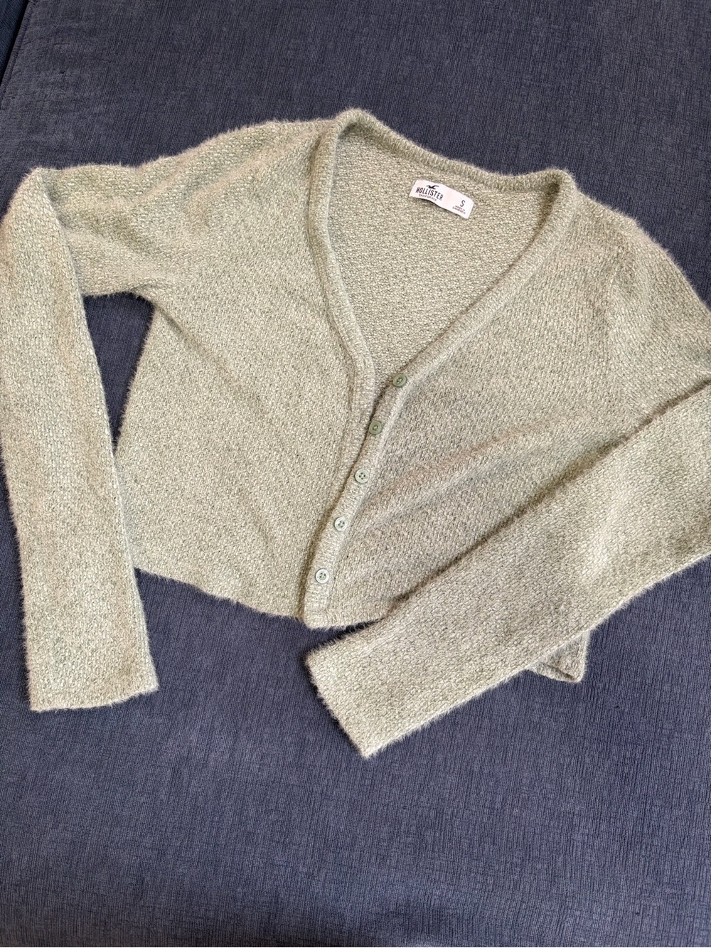 Hollister Light Sage V-Neck Cropped Cardigan